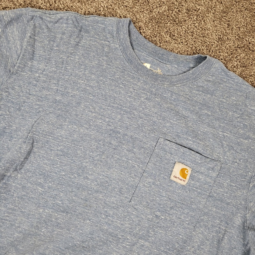 Carhartt Pocket T-Shirt Mens L Blue Good Distressed Heathered Workwear Logo 5977
